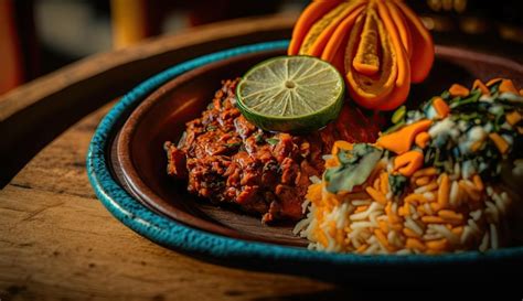 Un Plato De Comida Con Arroz Y Verduras Foto Premium