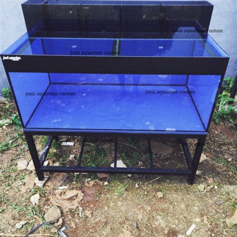 Jual Aquarium 120x60x60 10mm Full Stiker Alas Putih Keliling Biru