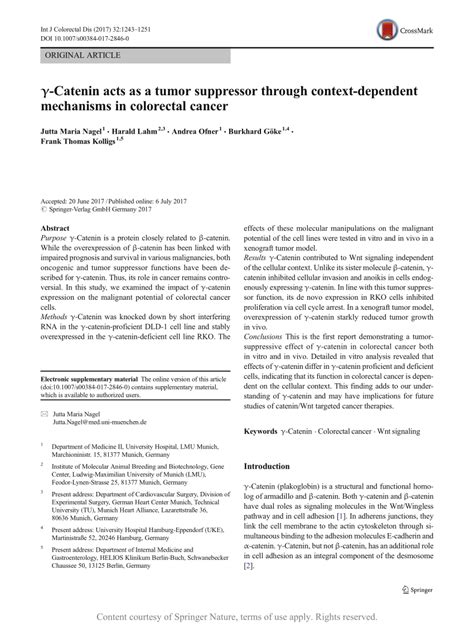 Catenin Acts As A Tumor Suppressor Through Context Dependent