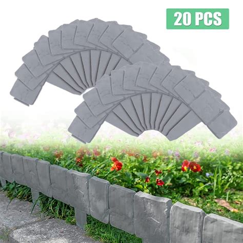 20pcs Garden Plastic Fence Edging Grey Cobbled Stone Effect Fence Lawn