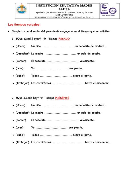 Tiempos Verbales Interactive Activity For 2 Live Worksheets