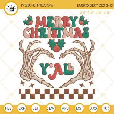 Christmas Yall Skeleton Hand Embroidery Designs Skeleton Merry