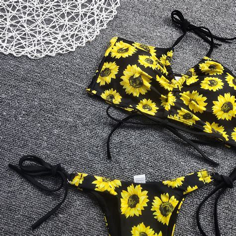 Women Sexy Side String Bikini Floral Bandage Swimsuit Lace Up Thong Bathing Suit EBay