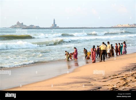 Pilgrims On The Beach At Kanyakumari Tamil Nadu Southern India At