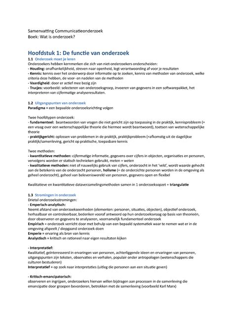 Samenvatting Wat Is Onderzoek Nel Verhoeven Samenvatting