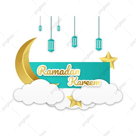 Ramadan Kareem Con Nube Blanca Y Luna Dorada Png Arábica Islam