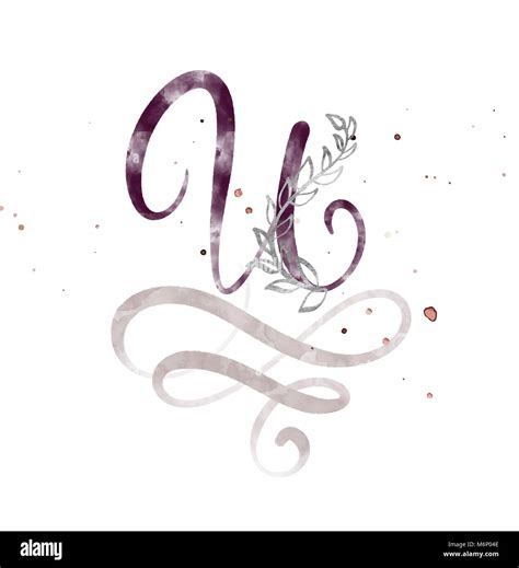 Hand Drawn Calligraphy Letter U Watercolor Script Font Isolated