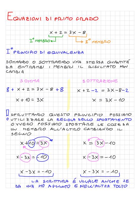 Equazioni Di Primo Grado Schemi E Mappe Concettuali Di Matematica Docsity