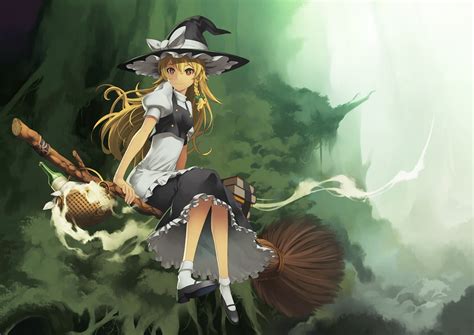 Woman Riding In Broom Anime Hd Wallpaper Wallpaper Flare