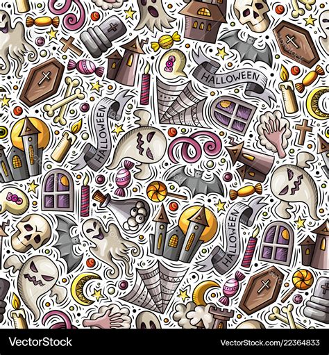 Cartoon Cute Hand Drawn Halloween Seamless Pattern