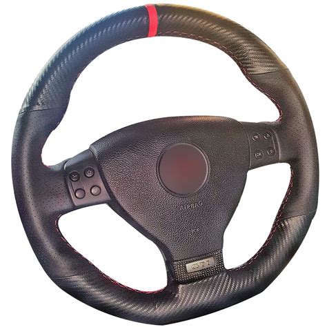 Carbon Fiber Leather Black Leather Red Marker Steering Wheel Cover For