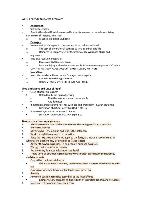 Week Private Nuisance Defences Week Private Nuisance Defences