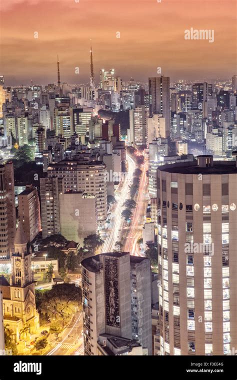 View of the Sao Paulo skyline from the Terraco Italia in the city ...