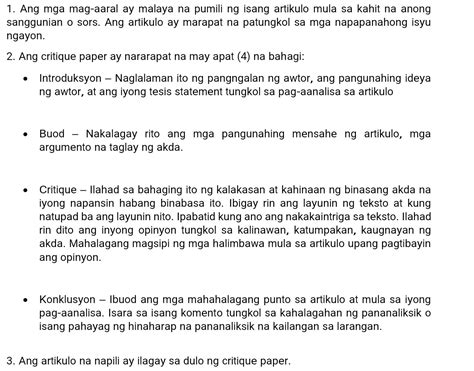 Solved 1 Ang Mga Mag Aaral Ay Malaya Na Pumili Ng Isang Artikulo