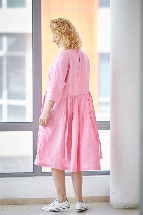 Pink Linen Dress Linen Summer Dress Linen Midi Dress Etsy