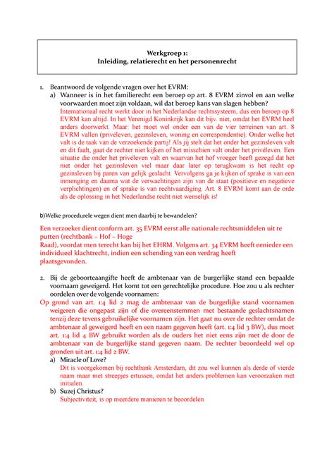 Personen En Familierecht Blok 1 Vragen Antwoorden Werkgroep 1