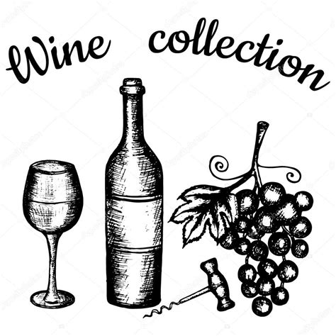 Vector Illustration Wine Set Hand Drawn Sketch Of Wine Symbols