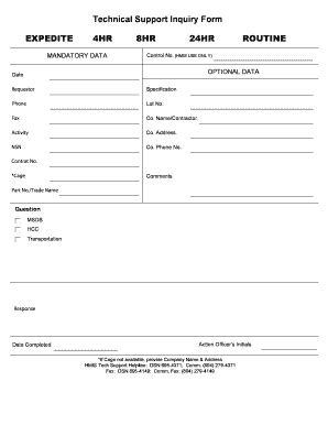 Fillable Online Aviation Dla Technical Support Inquiry Form EXPEDITE