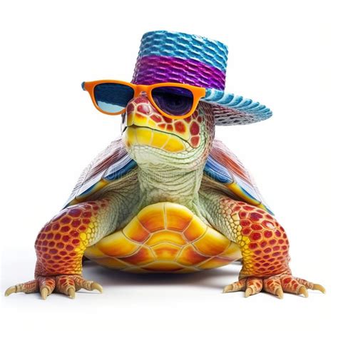 A Turtle Wearing Glasses And A Hat Reads Books Generative Ai Stock