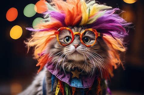 Premium Photo | Silly Cat As A Hilarious Clown With A Colorful Wig