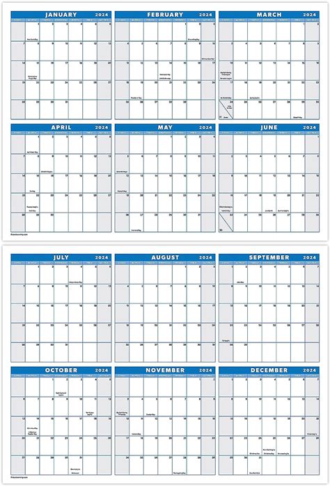 Large 24" x 36" 2024 Dry Erase Wall Calendar - Wet & Dry Erasable 12 ...