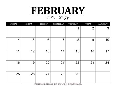 Free Editable February 2024 Calendar Word Orel Tracey