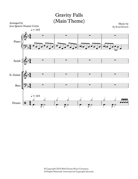 Gravity Falls Main Theme Arr Jose Ignacio Huante Ceron Sheet Music