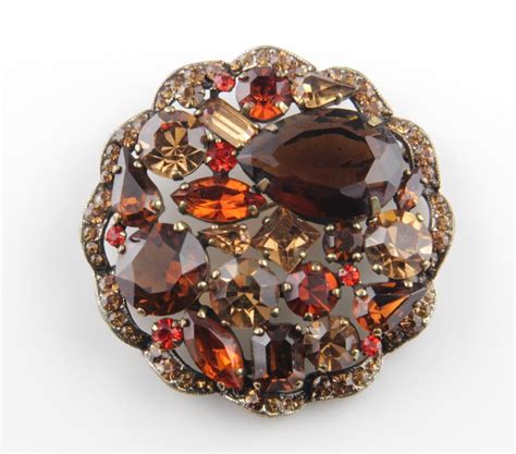 Large Weiss Rhinestone Brooch Fall Colors Topaz O Gem