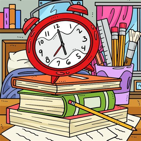 Premium Vector | This cartoon clipart shows an Alarm Clock and Books ...