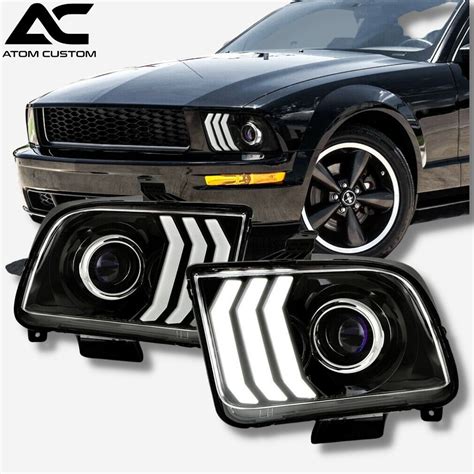 Faros Frontales LED Y DLR Con Proyector Mustang 2005 2009 Atom Custom