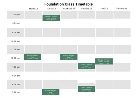 Class Timetable Auckland Physiotherapy