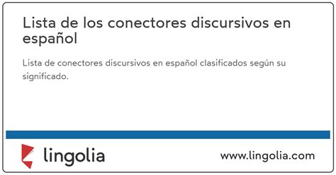 Lista De Los Conectores Discursivos En Espa Ol