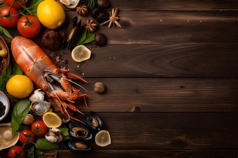 Premium Photo Seafood On A Wooden Table