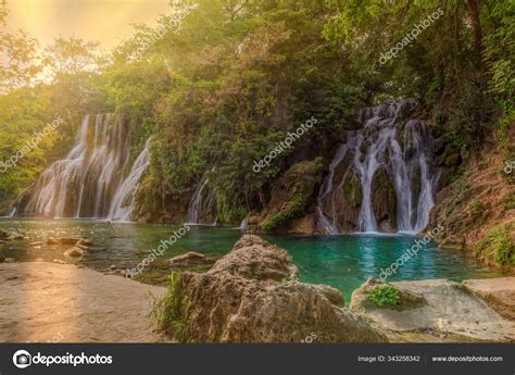 Sunset River Beautiful Waterfalls Tamasopo San Luis Potosi Mexico