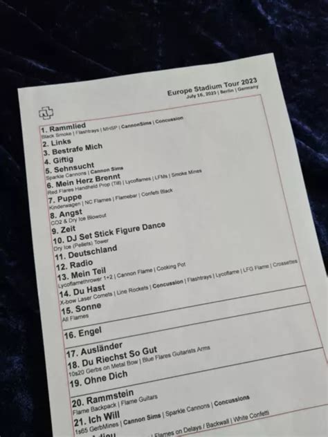 RAMMSTEIN ORIGINAL SETLIST Berlin Europe Stadium Tour 2023 No Crew