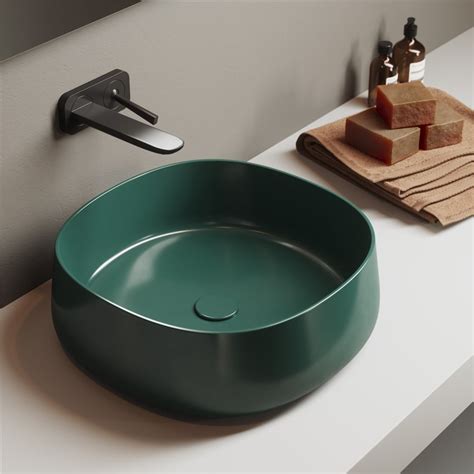 Lavabo Verde Lucido Ciotola Appoggio Cm Paddle Olympia Ceramica