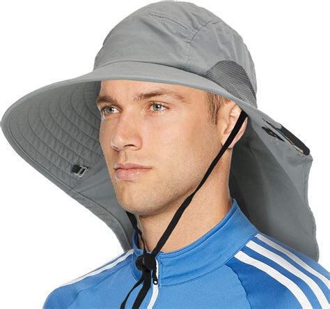 Gray Suncube Outdoor Wide Brim Sun Hat With Neck Cover Flap Men