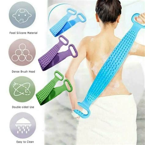 Silicone Back Scrubber Body Cleaning Tools Bath Belt Massage Brush Dual