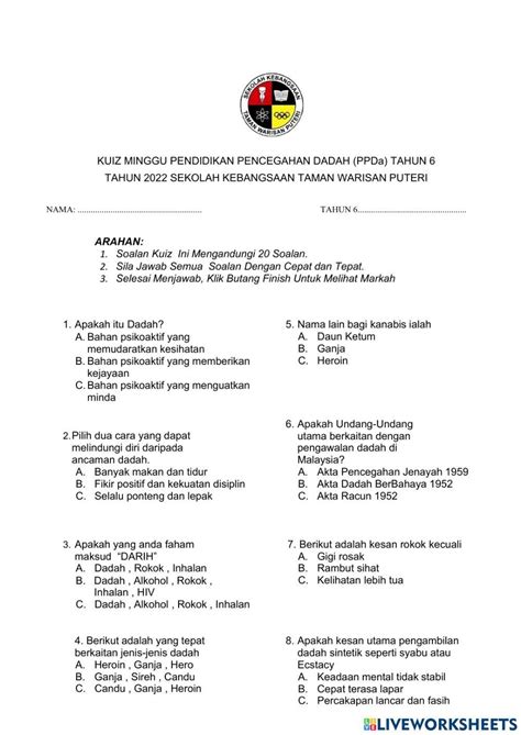 Kuiz Darvih Tahun 6 Sktwp Worksheet Live Worksheets