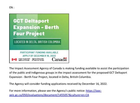 The Impact Assessment Agency Of Canada Gct Deltaport Expansion Tsawwassen First Nation