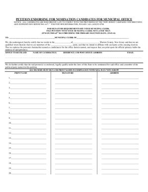 Fillable Online Nominating Petition Municipal Candidates Notice Fax