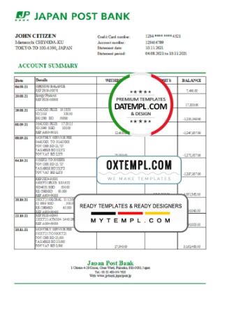 Japan Post Bank Statement Easy To Fill Template In Excel And Pdf Format