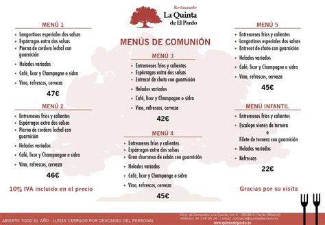 Menús de Comunión Restaurante La quinta de el pardo