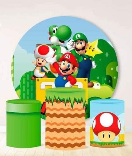 Round Circle Backdrop Mario Video Game Set Background Party Etsy