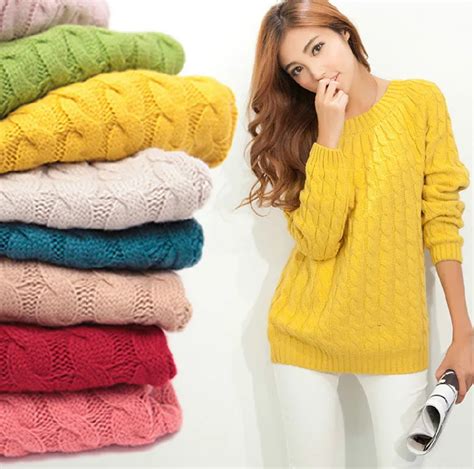 Fashion Twisted Pattern Women Sweaters Casual Round Neck Long Sleeve