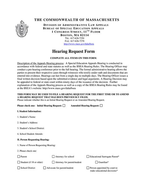 Massachusetts Hearing Request Fill Online Printable Fillable Blank