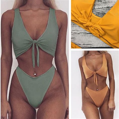 Bikinis 2019 Sexy traje de baño sólido vendaje Bikini Push Up acolchado