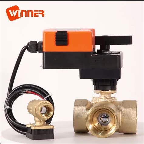 3 Way Electric Rotary Actuator Brass Valve For Hvac Water Control Pipe