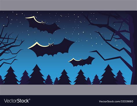 Halloween Card With Full Moon And Bats In Dark Vector Image