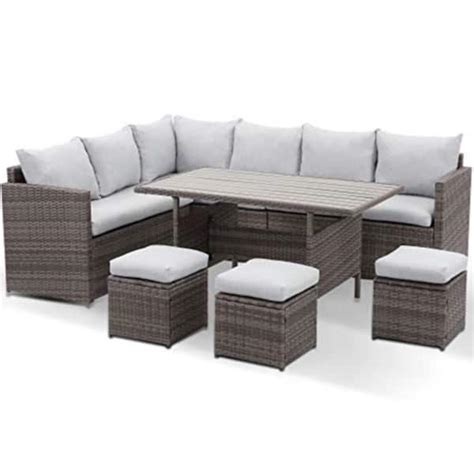 Zeus Ruta Piece Gray Wicker Patio Outdoor Dining Sectional Sofa Set